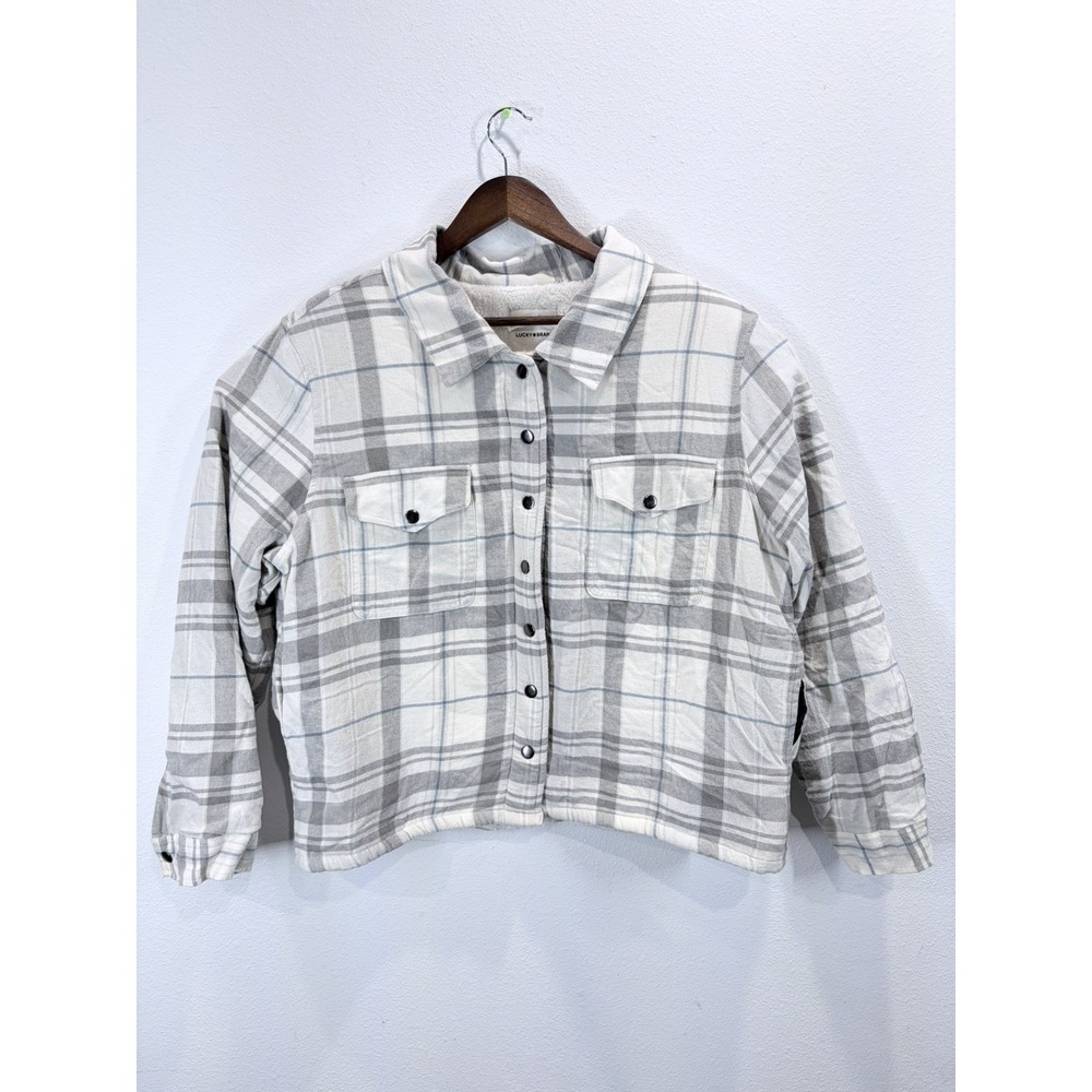 Lucky Brand Shirt Jacket Mens XL Plaid Flannel Sherpa Lined Snap Front